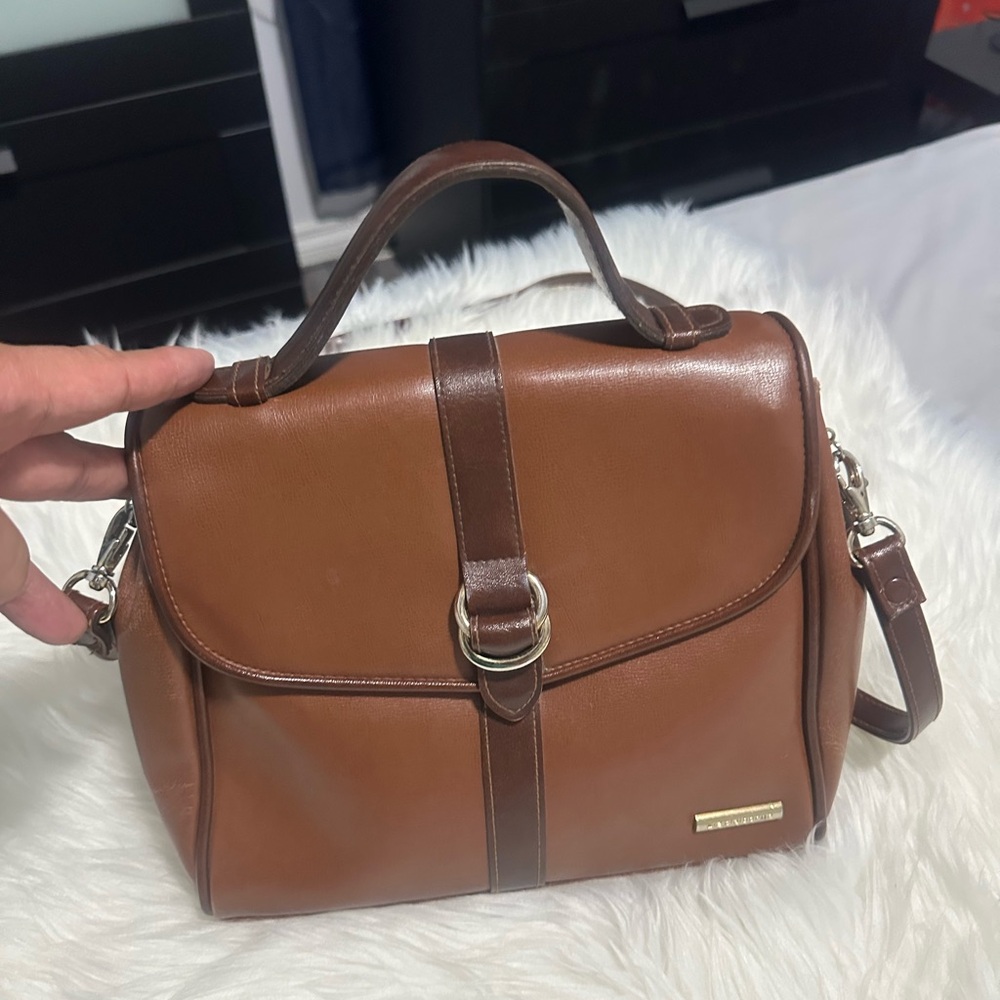 Liz Claiborne Tan Leather Handbag with Silver Accents